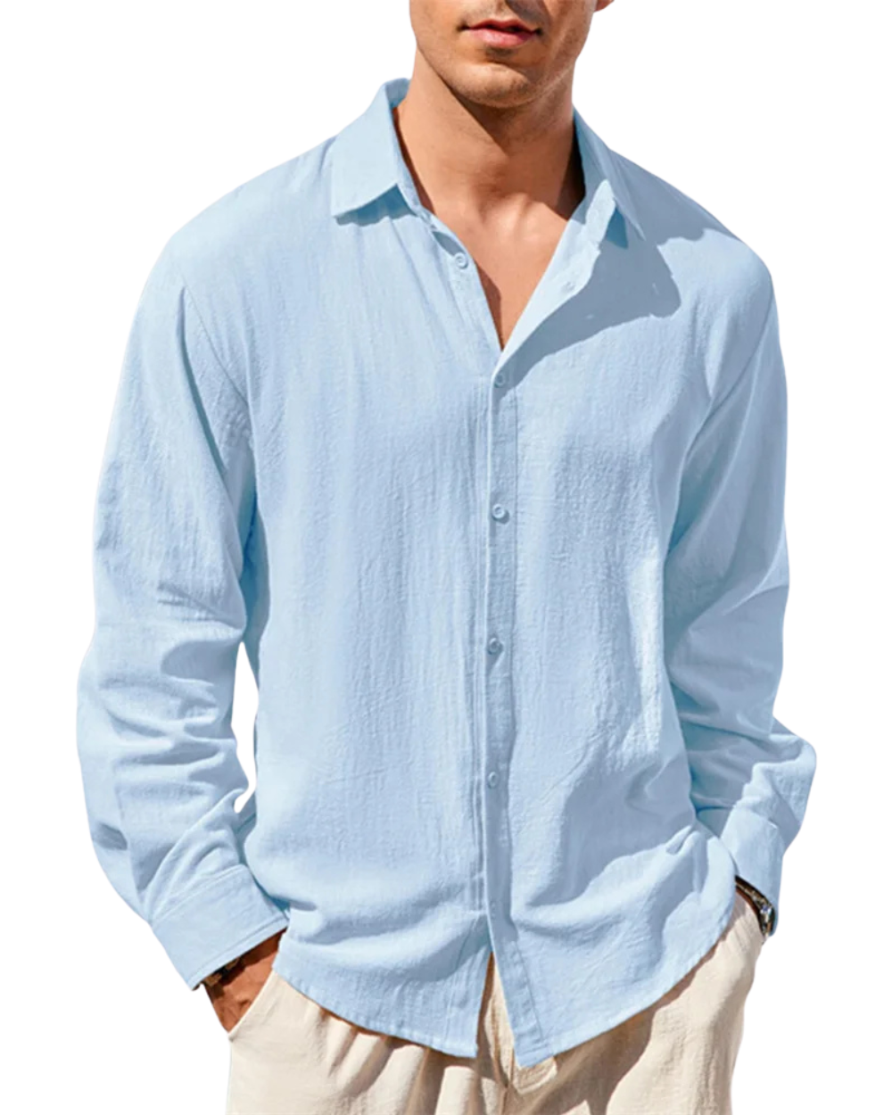 Camisa informal de algodón y lino para hombre