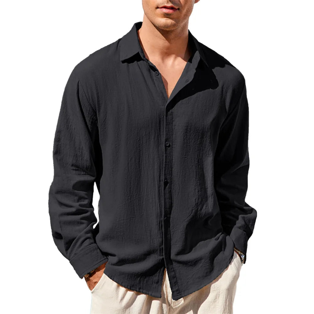 Camisa informal de algodón y lino para hombre