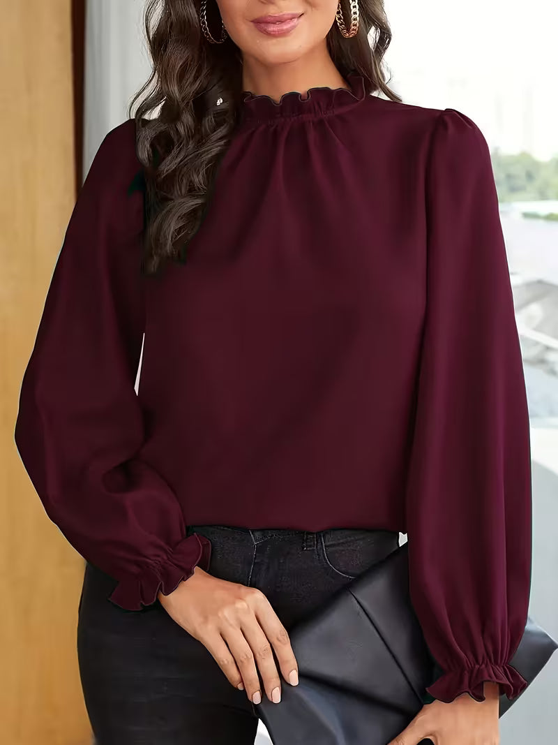 AURELIA – BLUSA CON CUELLO DE VOLANTES Y MANGAS ABULLONADAS