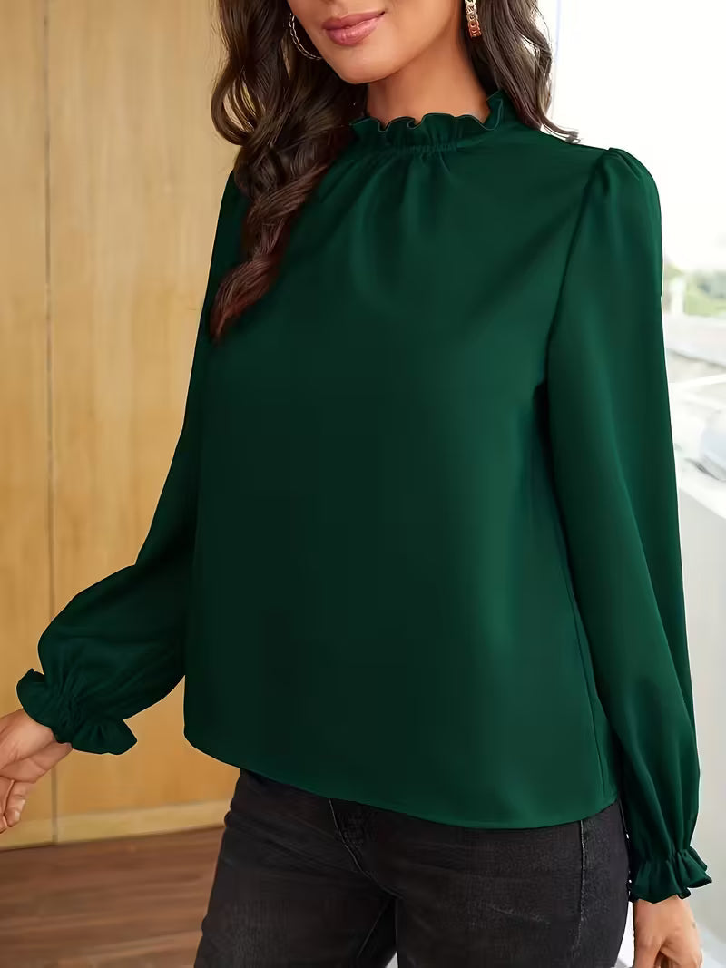 AURELIA – BLUSA CON CUELLO DE VOLANTES Y MANGAS ABULLONADAS