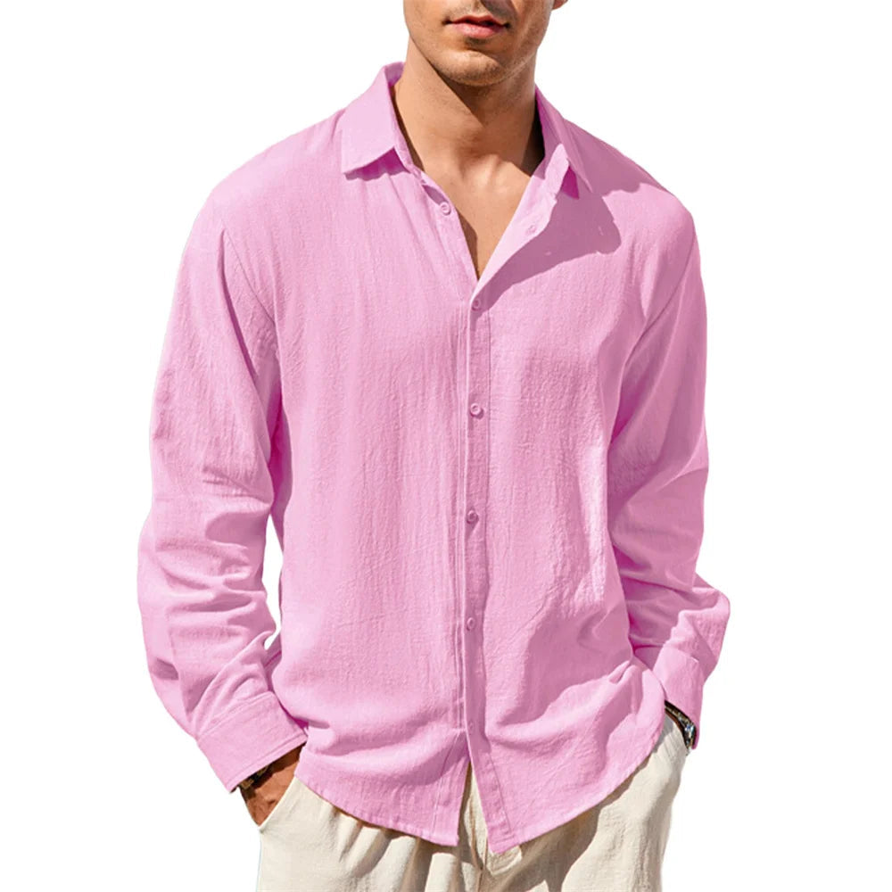 Camisa informal de algodón y lino para hombre