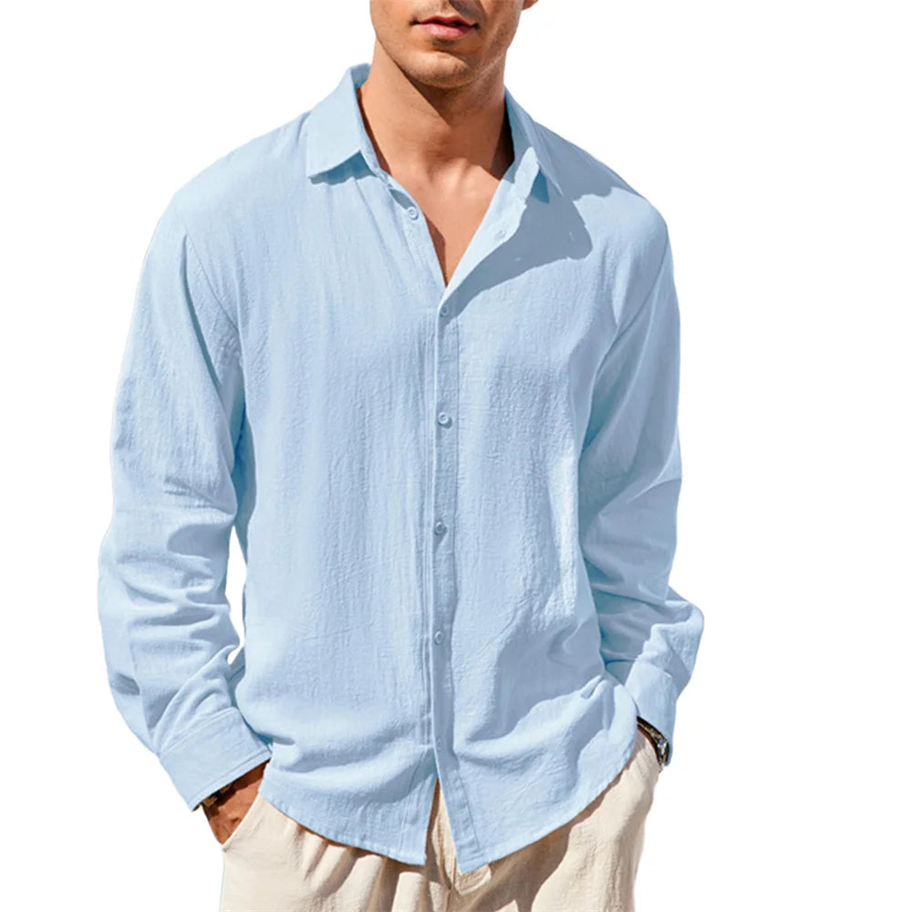 Camisa informal de algodón y lino para hombre